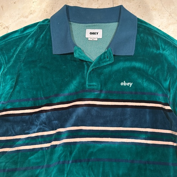 Obey Velour Striped Collared Shirt - Picture 2 of 6